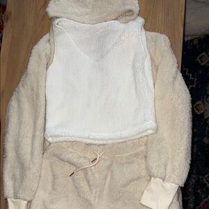 Cozy Cream and White Fleece Hoodie Set